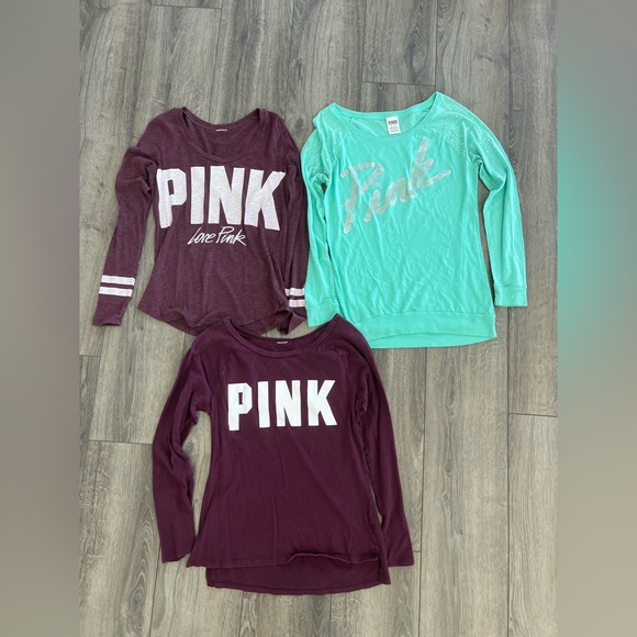 PINK Victoria's Secret Tops - PINK Victoria's Secret Womens XS Long Sleeve Tees - Maroon, Teal, and Burgundy